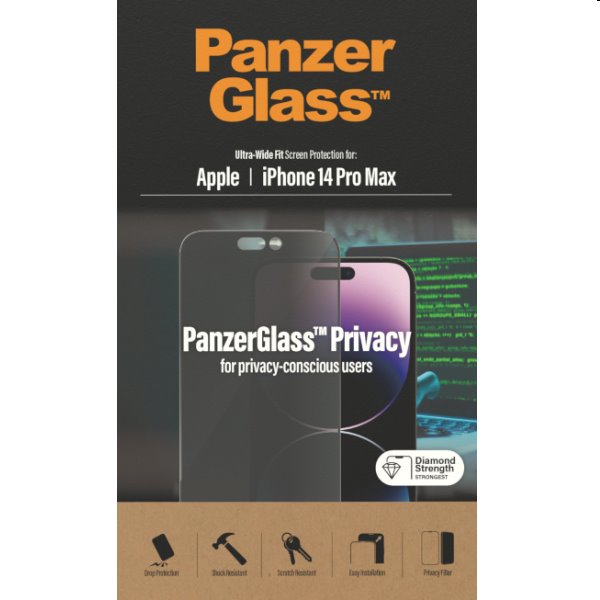 Védőüveg PanzerGlass UWF Privacy AB for Apple iPhone 14 Pro Max, fekete
