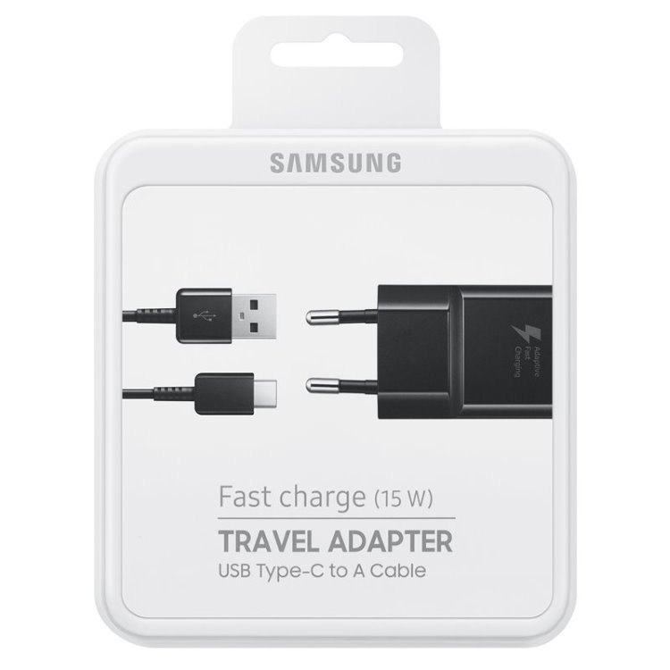 Gyorstöltő Samsung EP-TA20EBE USB-C kábellel, Black