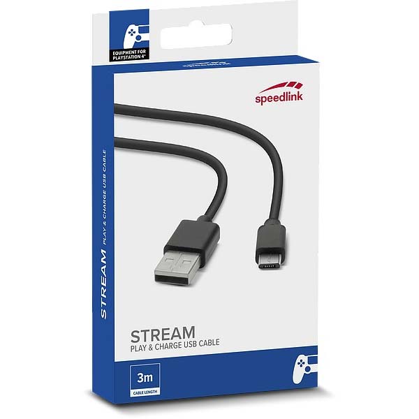 Töltőkábel Speedlink Stream Play & Charge USB Cable PS4, fekete