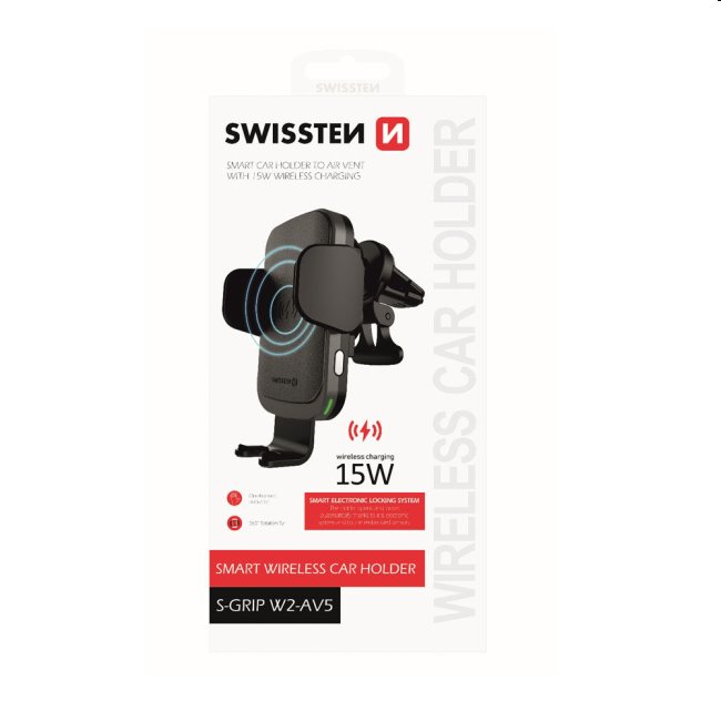 Smart tartó szellőzőnyílásba vezeték nélküli töltővel 15W Swissten S-Grip W2-AV5