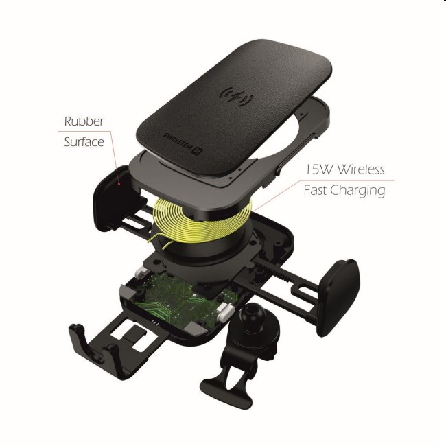 Smart tartó szellőzőnyílásba vezeték nélküli töltővel 15W Swissten S-Grip W2-AV5