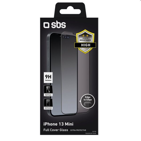 SBS Full Glass Edzett üveg iPhone 13 mini számára, Fekete
