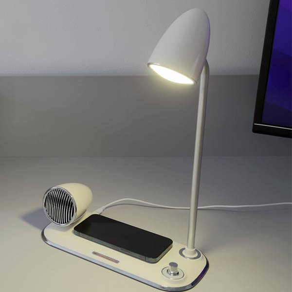 Tellur Nostalgia asztali lámpa vezeték nélküli töltővel 15W,  fehér