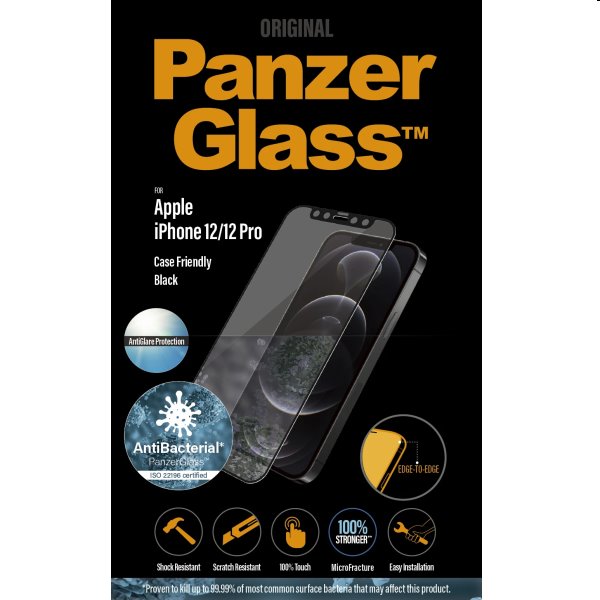 Temperált védőüveg PanzerGlass Case Friendly for Apple iPhone 12/12 Pro, fekete