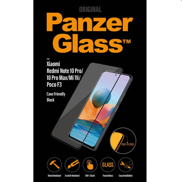 PanzerGlass Case Friendly Temperált védőüveg XiaomiRedmi Note 10 Pro/10 Pro Max/Mi 11i/Poco F3 számára, Fekete