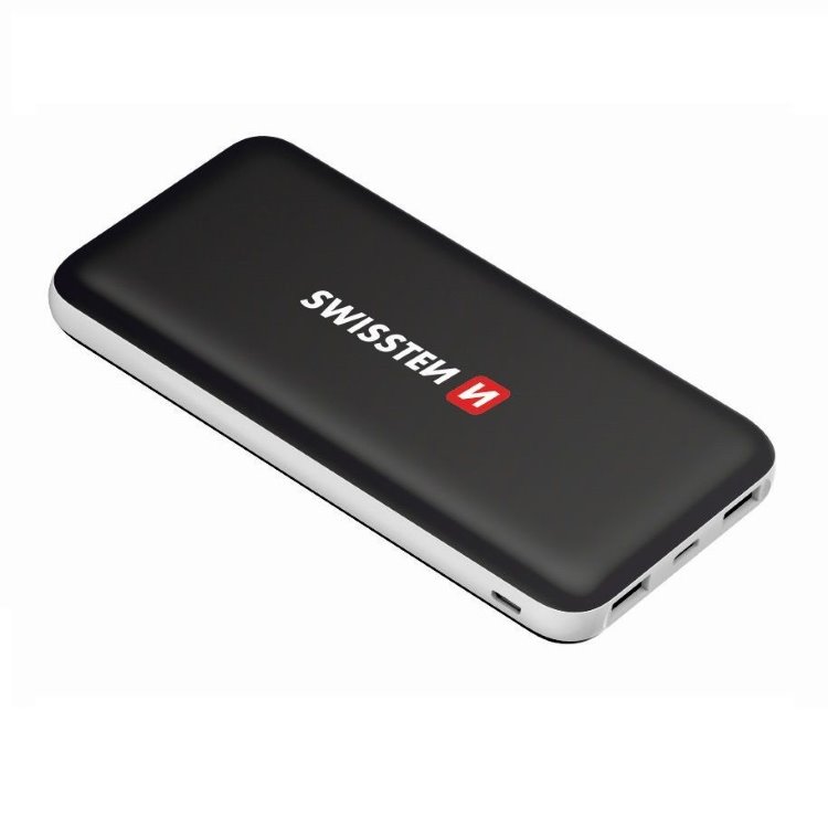 Powerbank Swissten Slim Black Core 15000 mAh USB-C bemenettel és intelligens töltéssel, fekete
