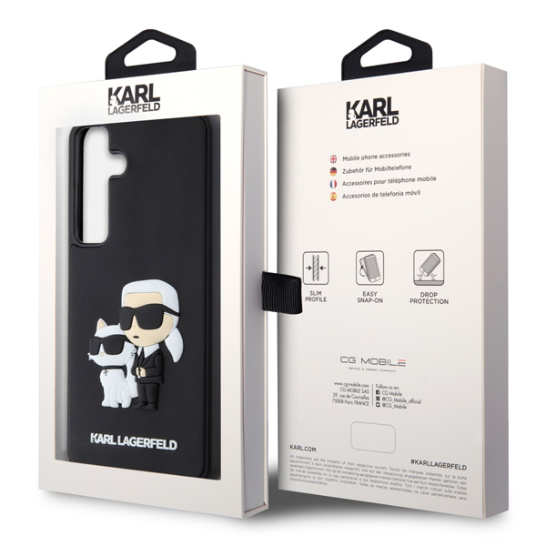 Karl Lagerfeld 3D Rubber Karl and Choupette hátlapi tok Samsung Galaxy S24 Plus számára, fekete