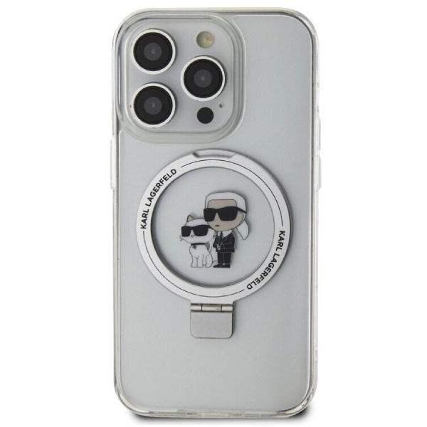 Karl Lagerfeld Ringstand Karl and Choupette MagSafe hátlapi tok iPhone 14 Pro Max számára, fehér