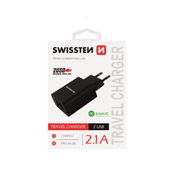 Töltő Swissten Smart IC 2.1A 2 USB konektorral, fekete | pgs.hu